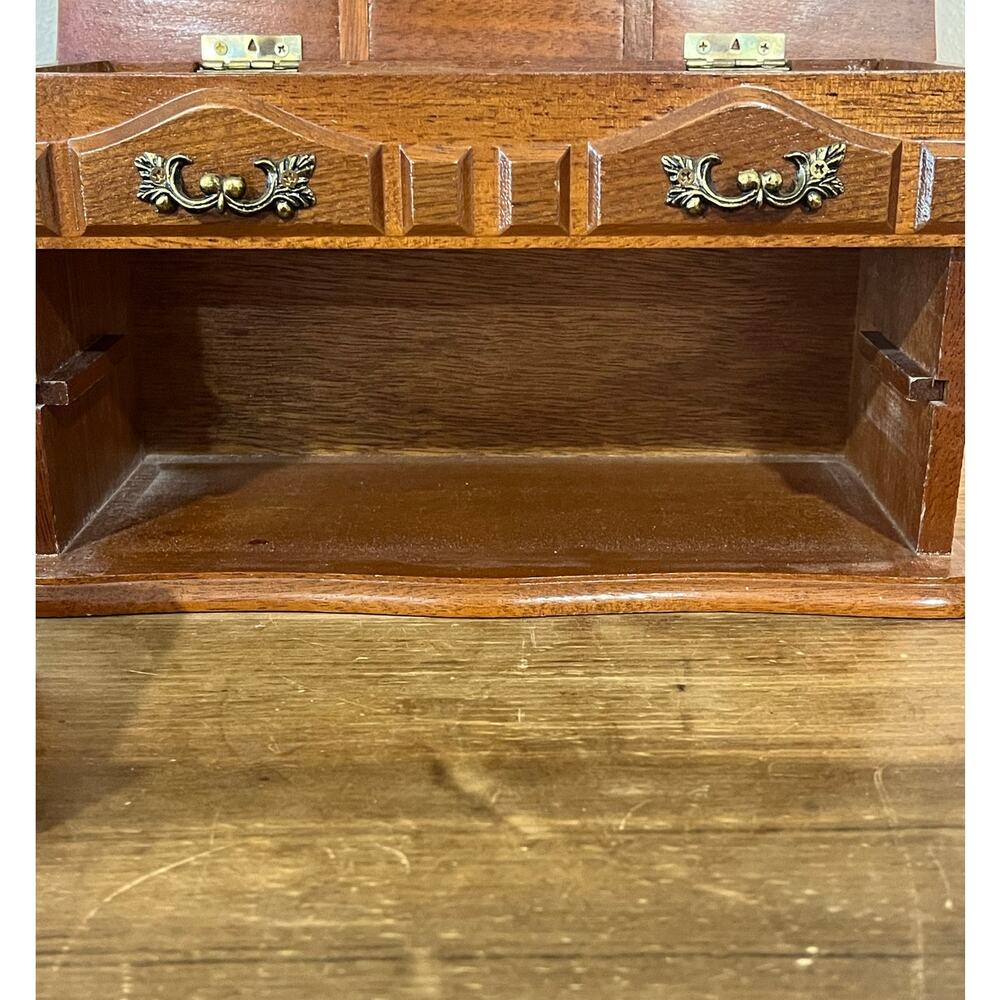Vintage Wooden Jewelry Box Chest with Mirror 3 Drawers Felt Lined Ring Storage - Picture 15 of 16